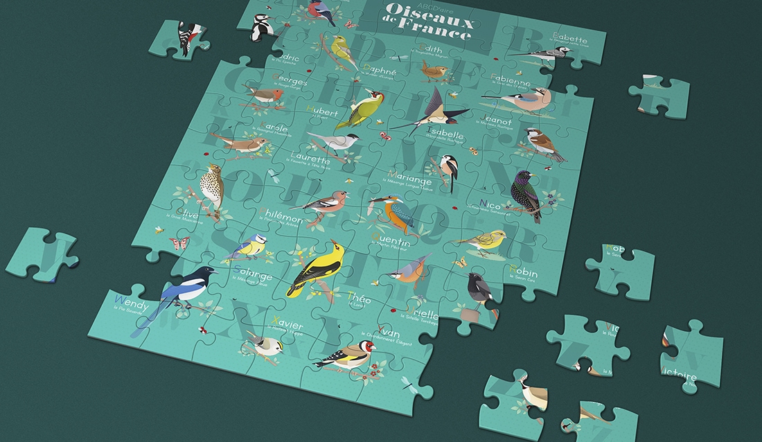 Illustrations vectorielles d’oiseaux sous forme de puzzle