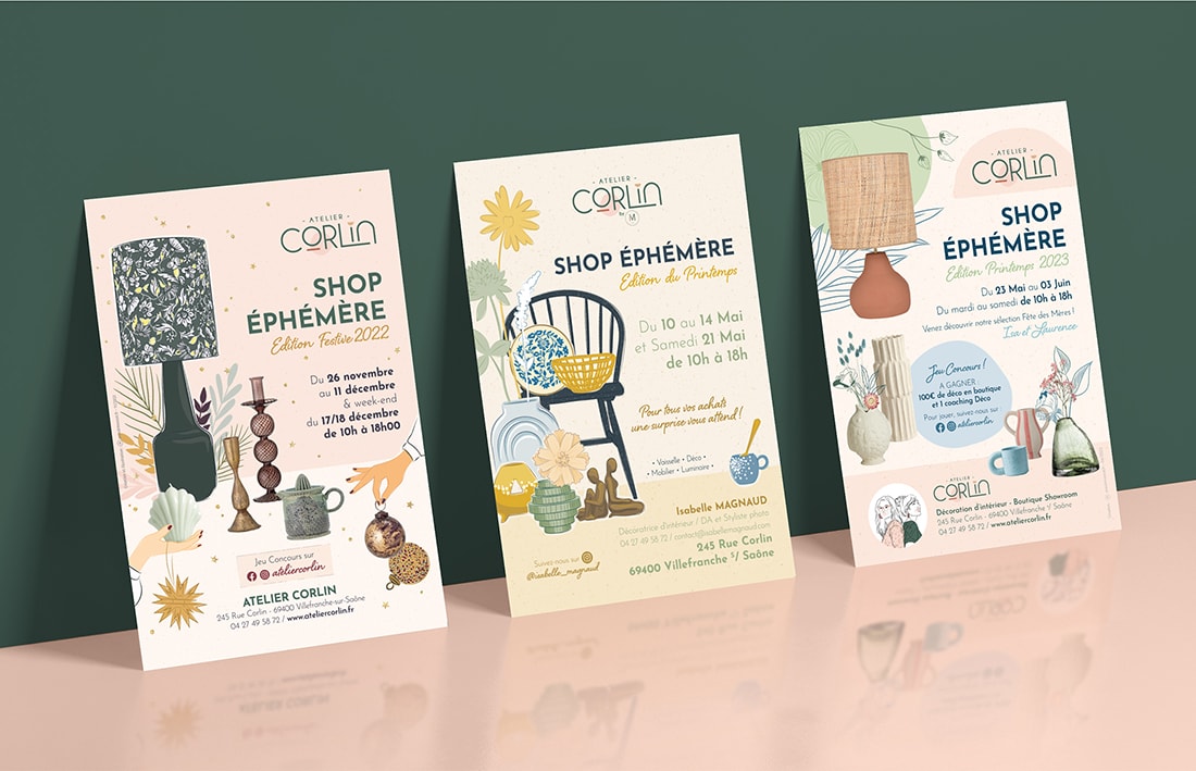 graphisme des affiches et flyer pour décoratrice d’intérieur