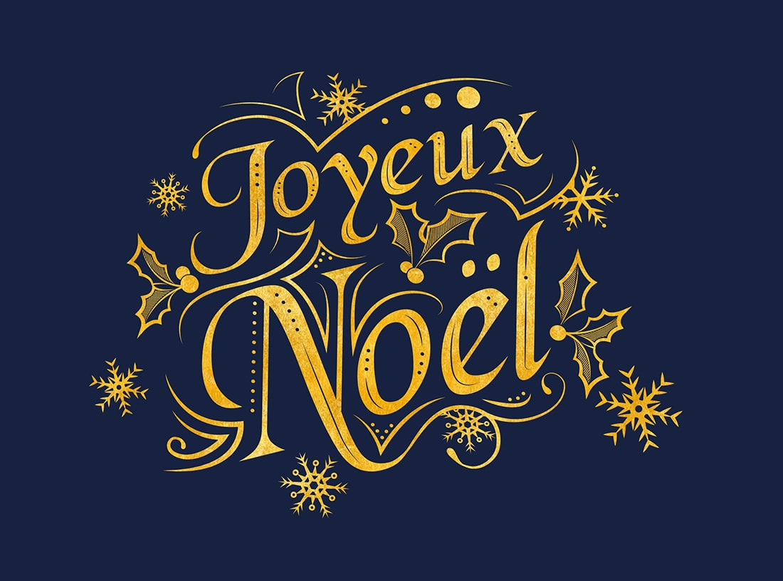Travail typographique et illustratif des mots Joyeux Noel pour des menus