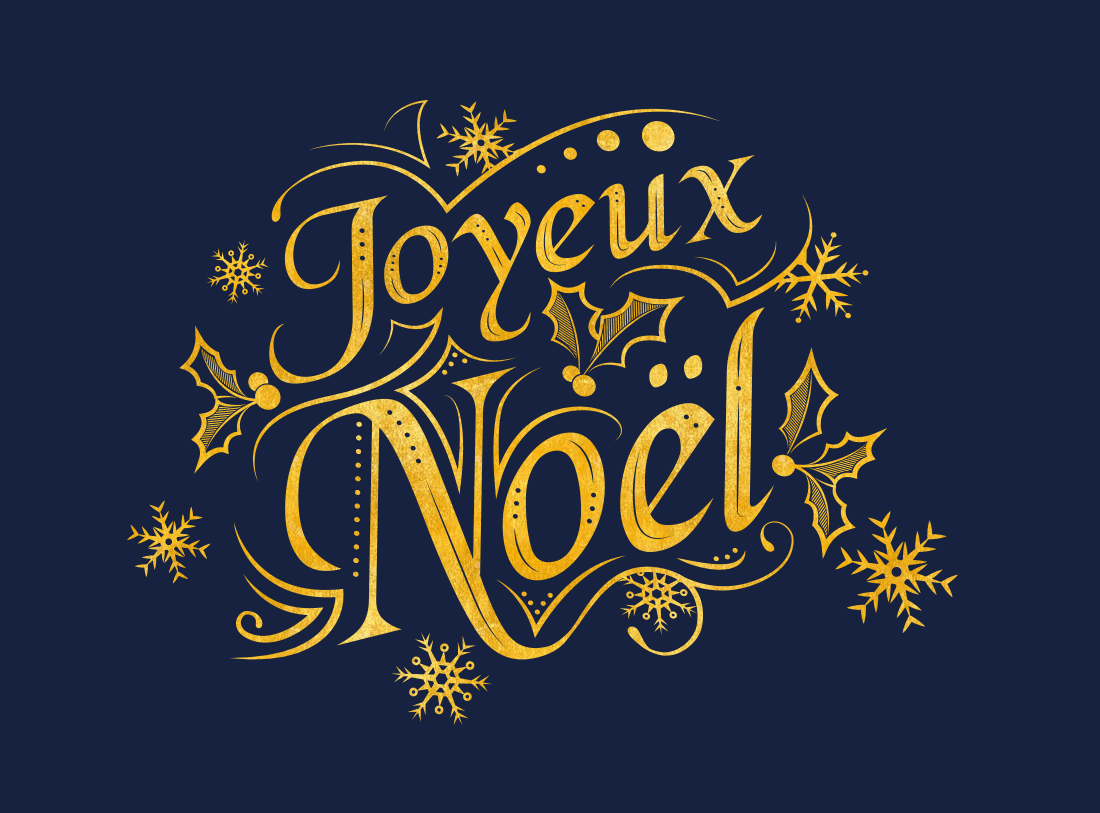 Travail typographique et illustratif des mots Joyeux Noel pour des menus