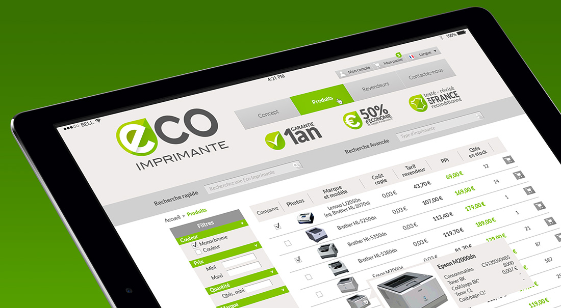 Webdesign d’une page intérieure du site