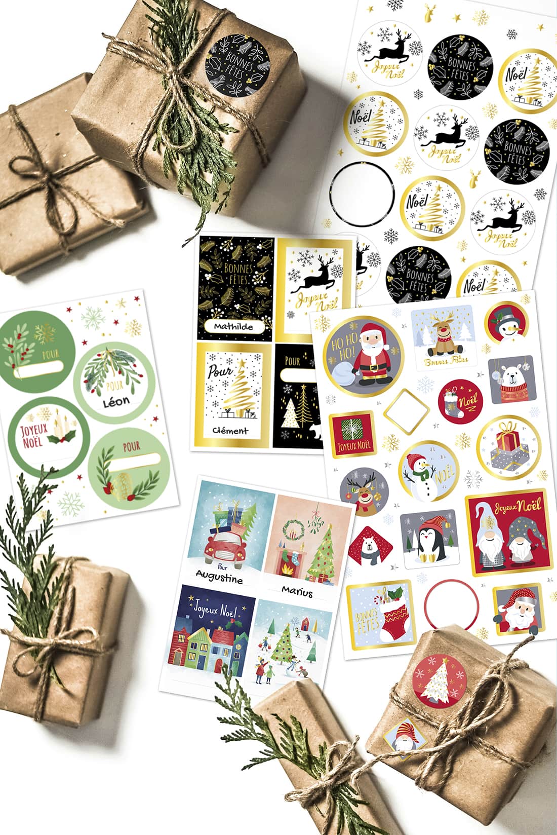 création de stickers, étiquettes et calendrier de l’avent en illustration vectorielles sur Noël