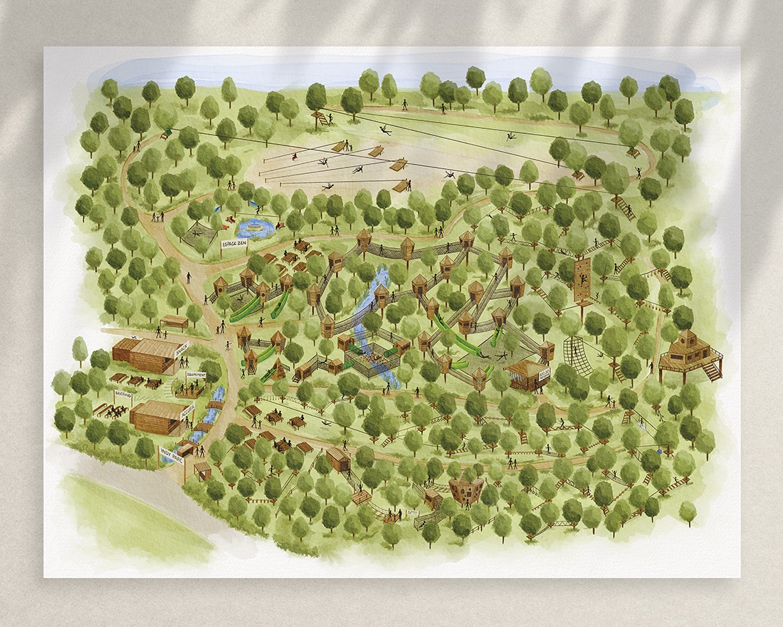 plan du parc illustré style aquarelle
