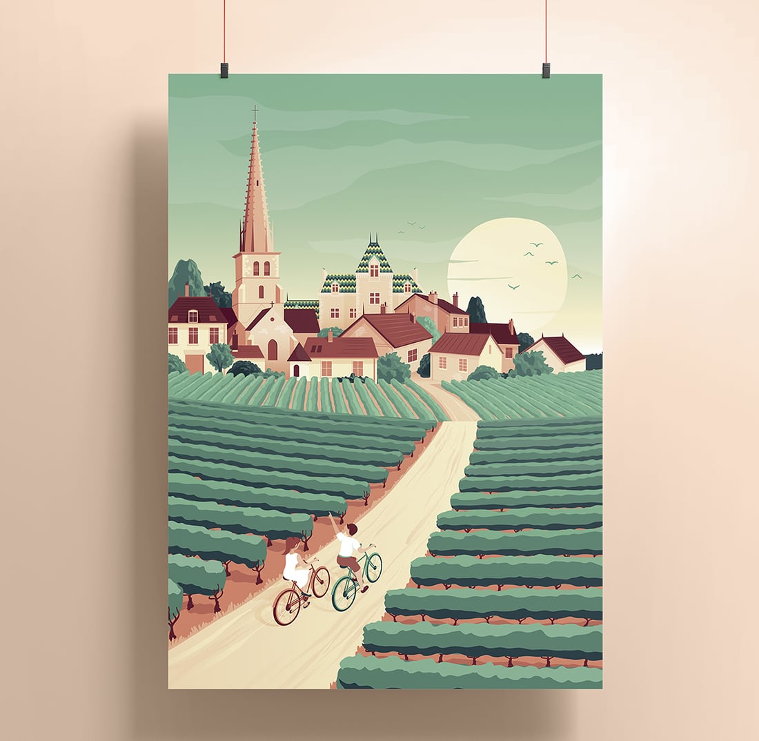 illustration vectorielle du village de Meursault