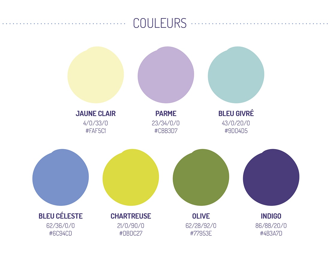 Palette colorielle de la charte graphique de Petruska