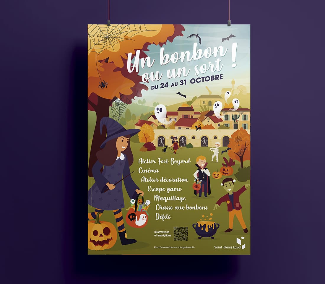 Illustration de la ville de Saint-Genis-Laval pour une affiche halloween
