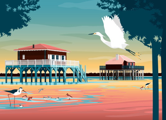 Illustration vectorielle du bassin d’arcachon et ses cabanes tchanquées