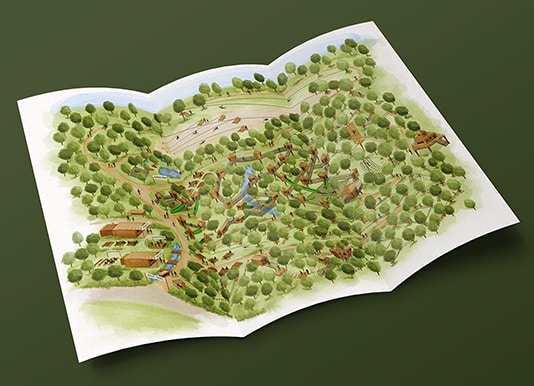 Illustration du plan d’un parc de loisirs en Ardèche